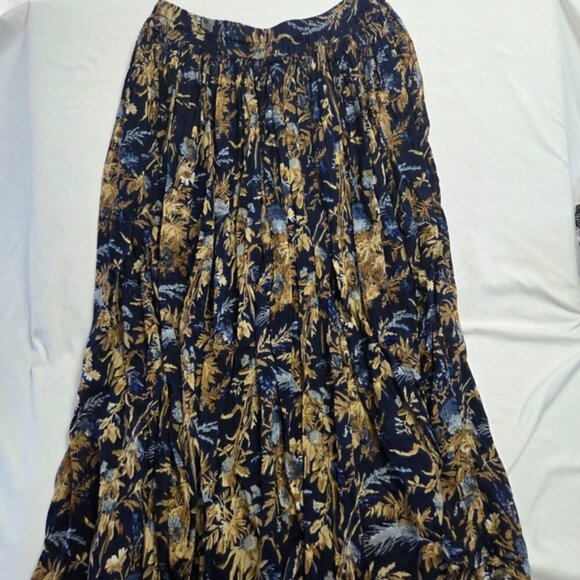 Floral Pleated Maxi Skirt Blue Gold Color - Picture 5 of 8